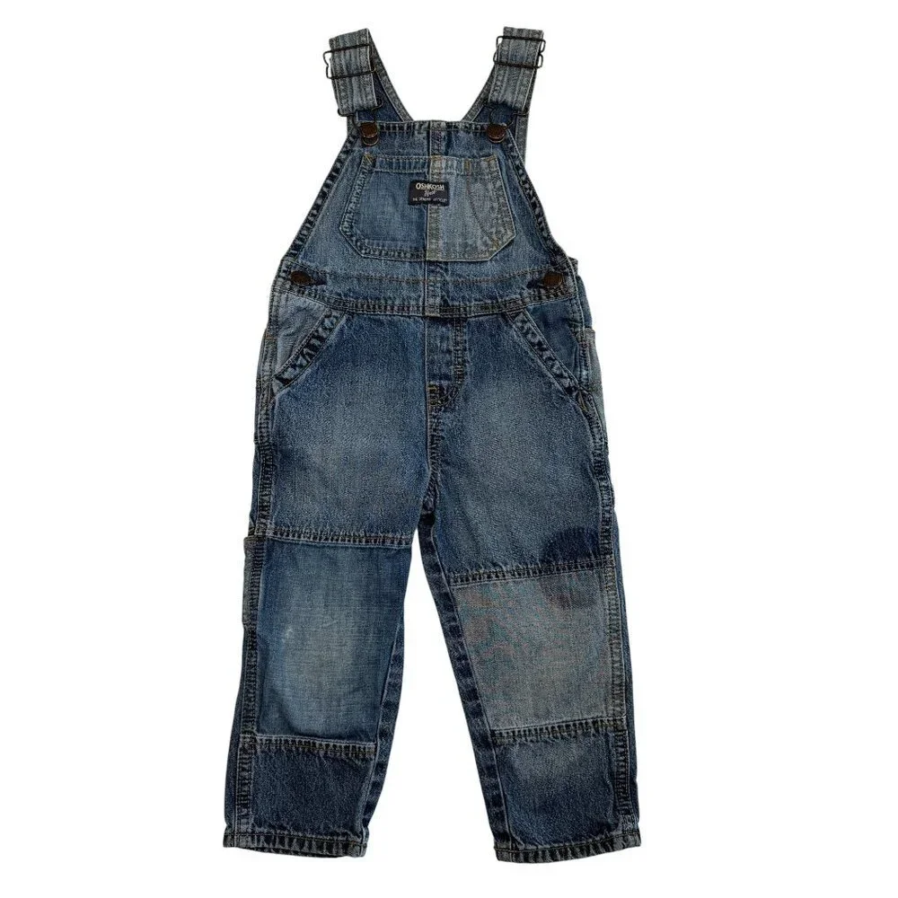 Vintage OSH KOSH B'Gosh Vestbak Blue Jean Patchwork Denim Overalls 2T